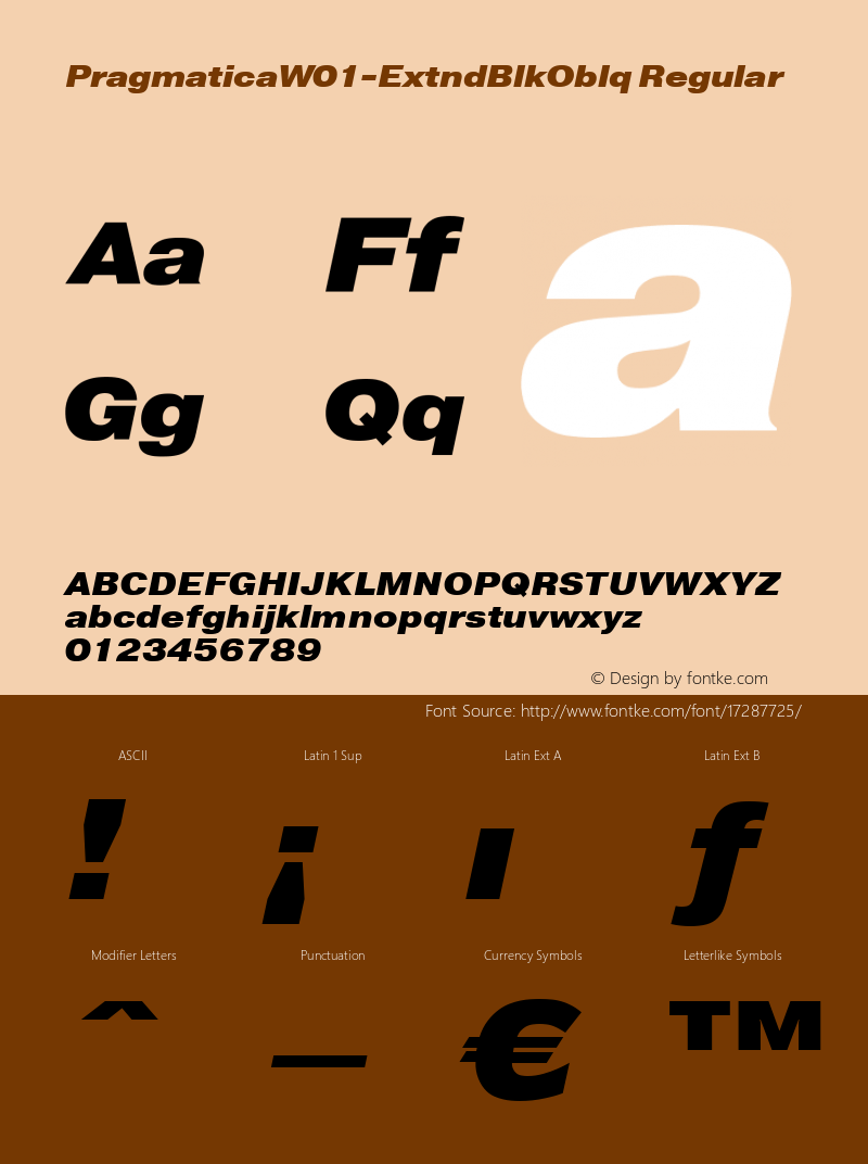 PragmaticaW01-ExtndBlkOblq Regular Version 1.00 Font Sample