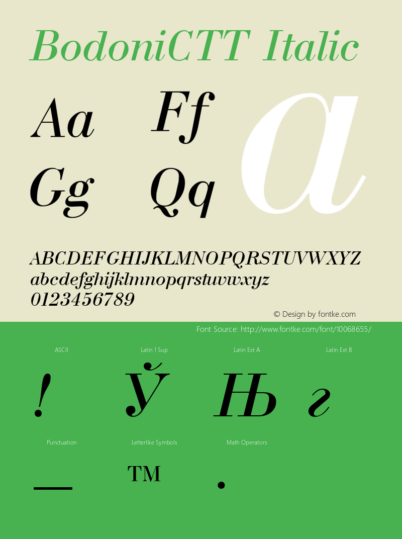 BodoniCTT Italic 1.000.000 Font Sample