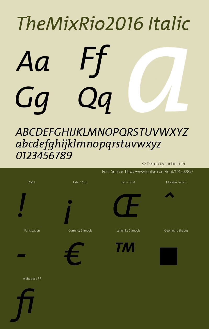 TheMixRio2016 Italic Version 1.004 Font Sample