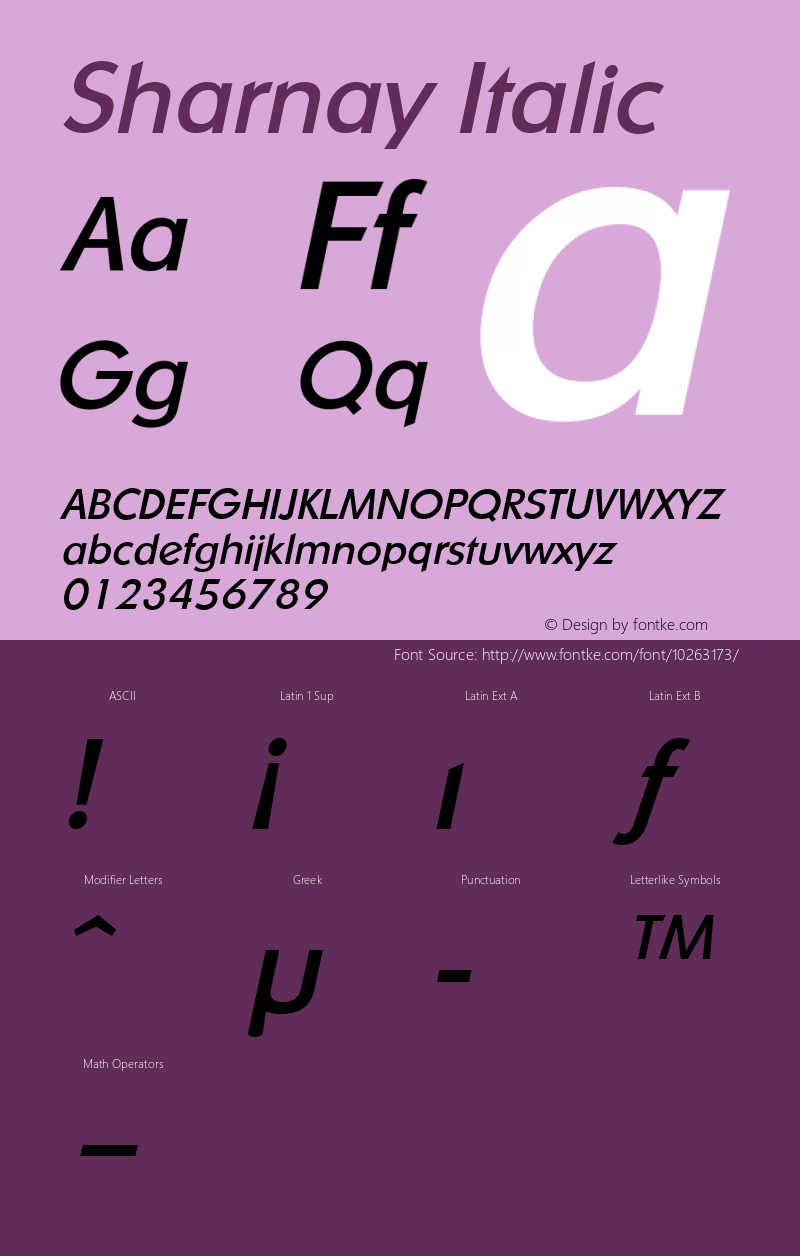 Sharnay Italic Macromedia Fontographer 4.1.5 5/15/98 Font Sample