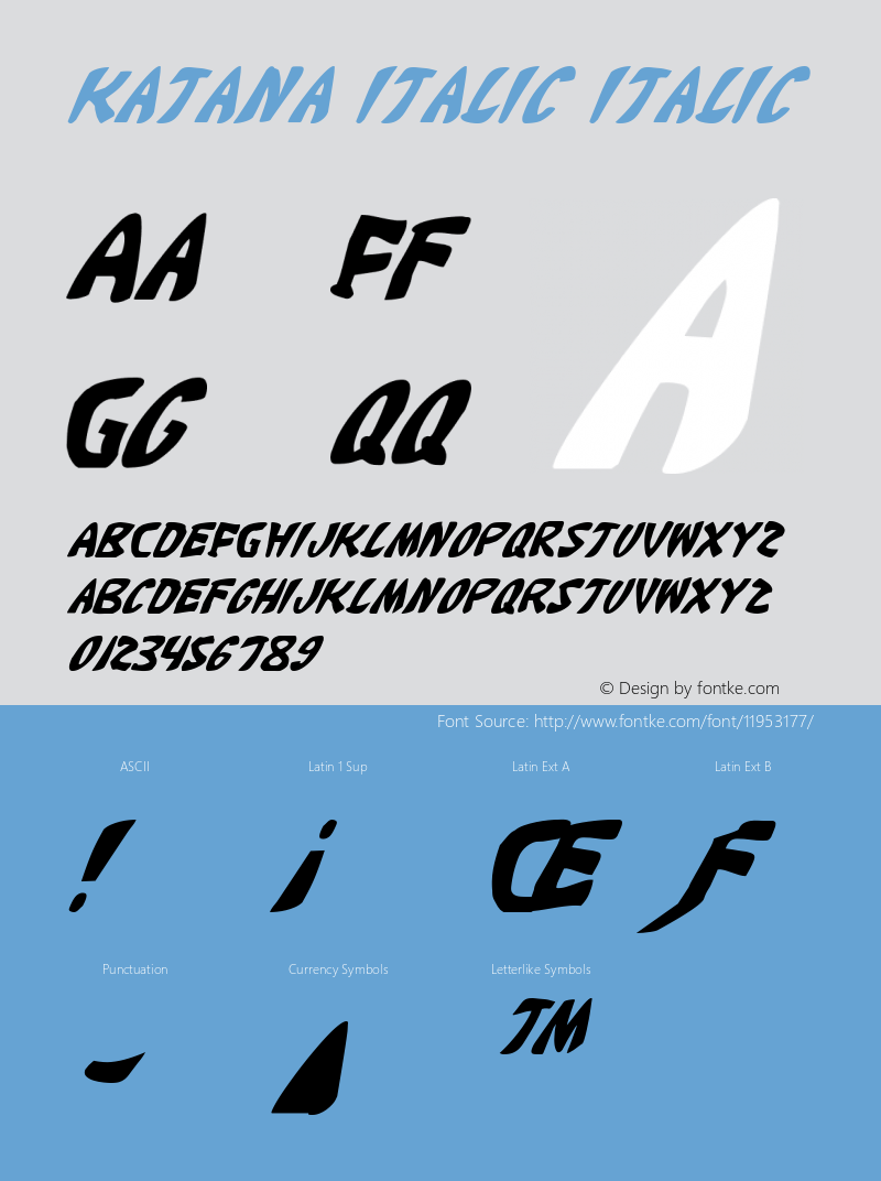 Katana Italic Italic 2 Font Sample