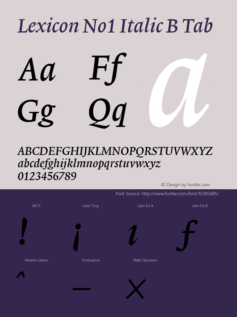 Lexicon No1 Italic B Tab 001.000 Font Sample