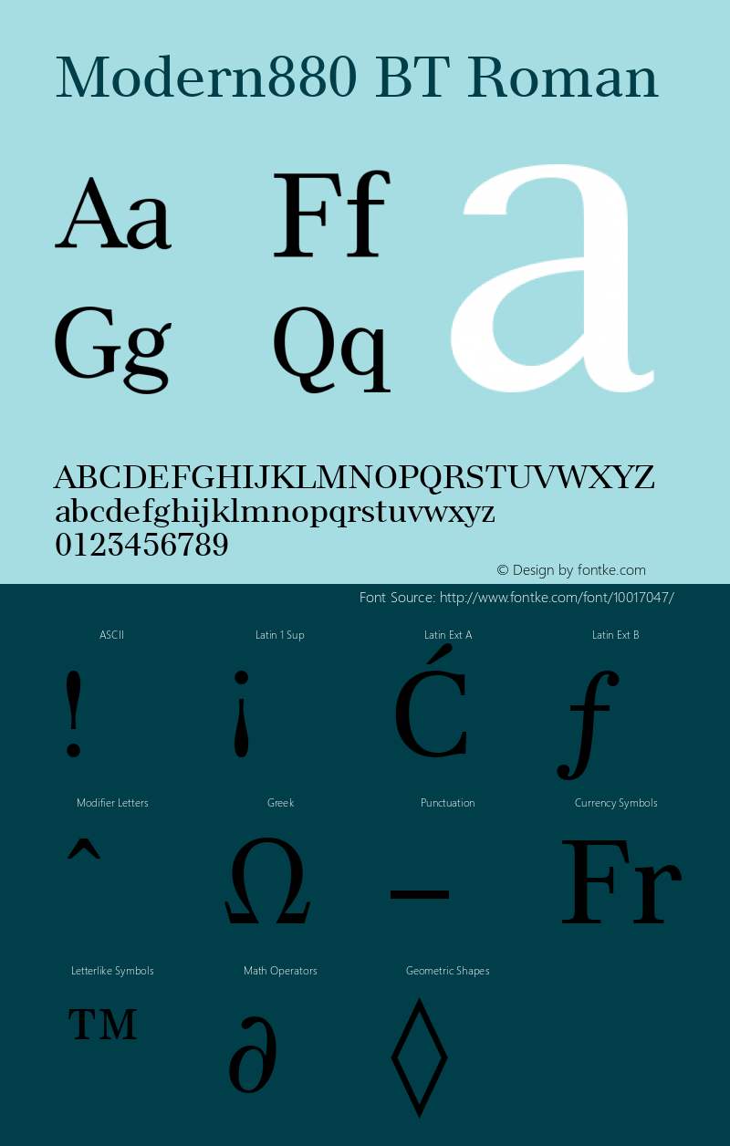 Modern880 BT Roman mfgpctt-v4.4 Dec 14 1998 Font Sample