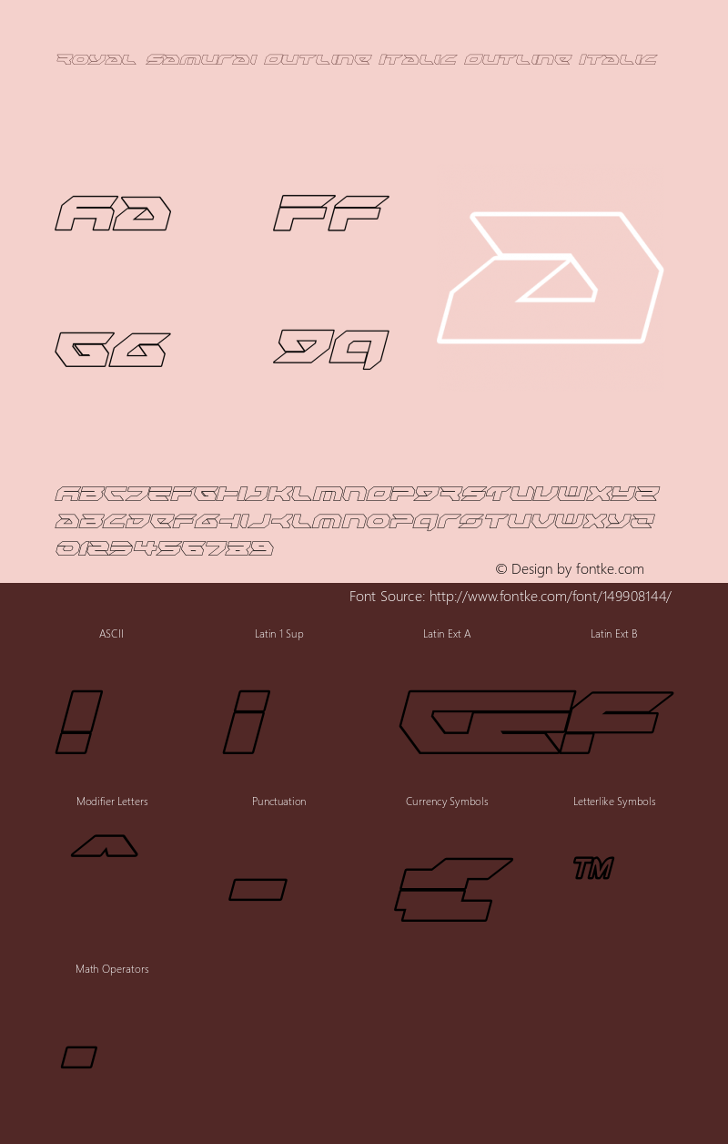 Royal Samurai Outline Italic Version 1.0; 2018 Font Sample
