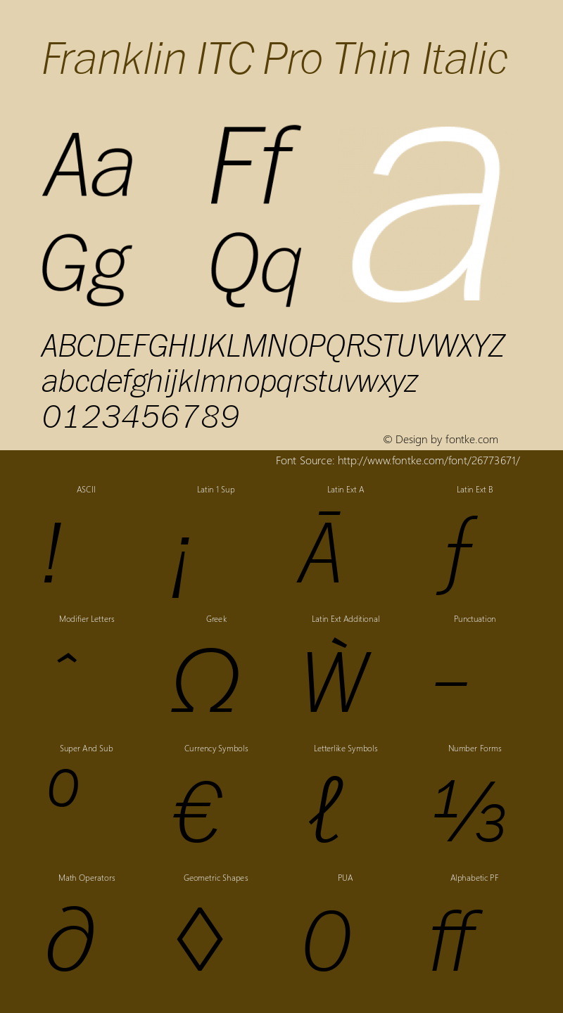 Franklin ITC Pro Thin Italic Version 1.00 Font Sample