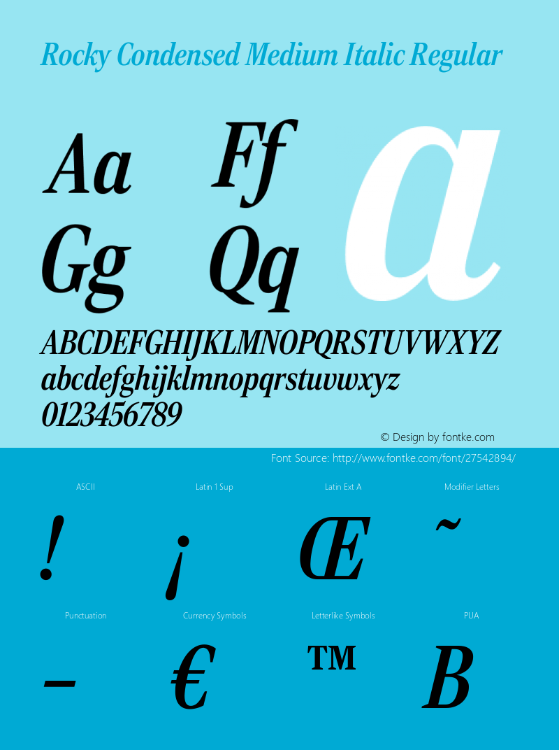 Rocky Condensed Medium Italic Version 1.0 Font Sample