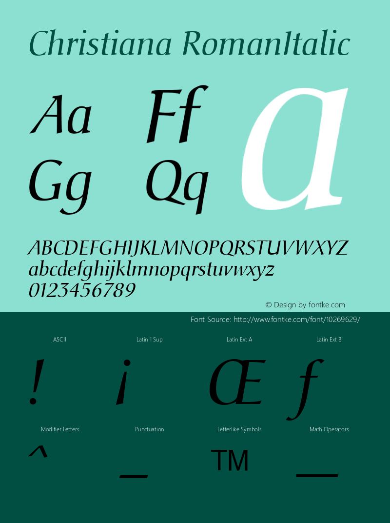 Christiana RomanItalic Version 1.00 Font Sample