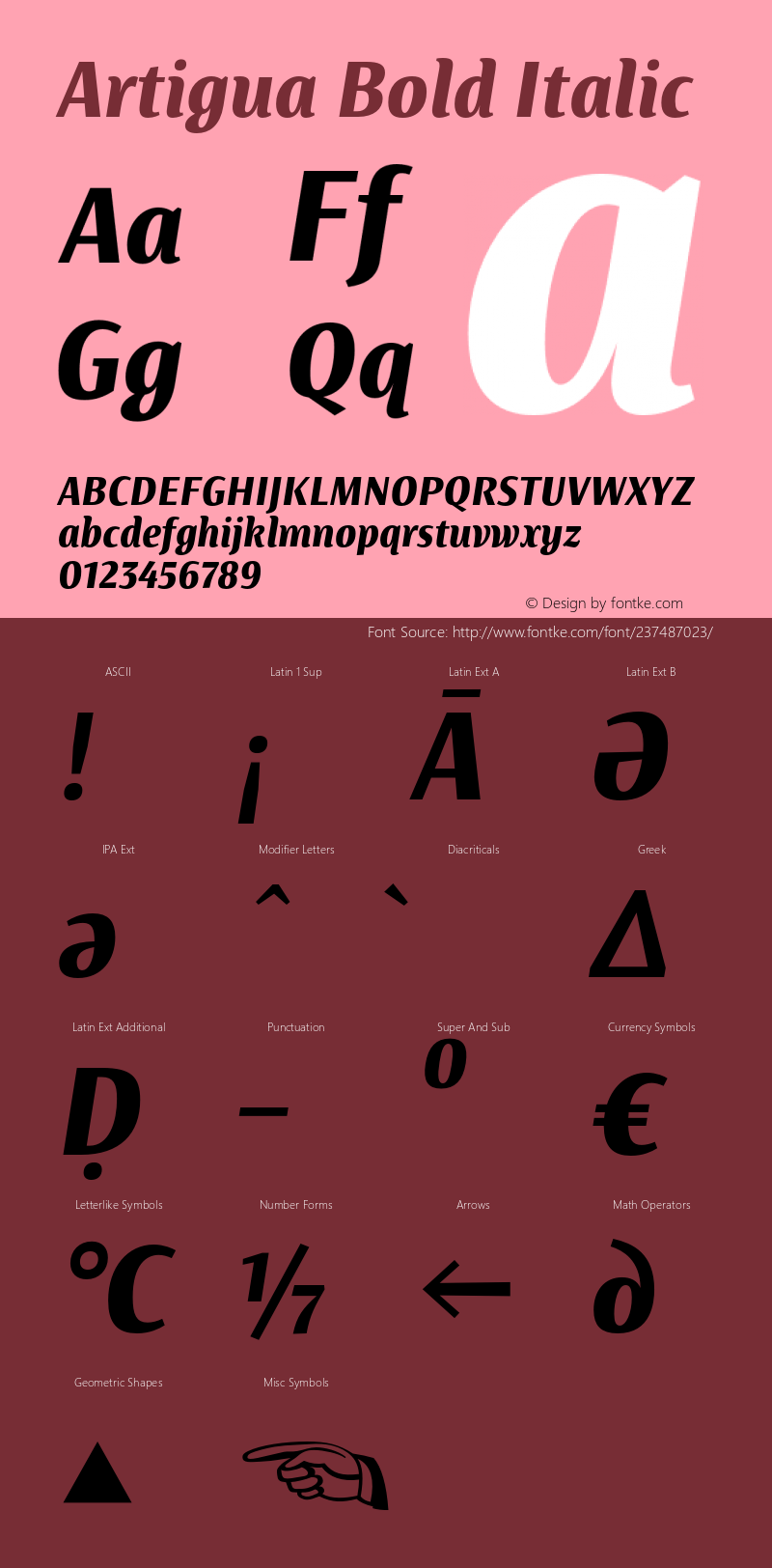 Artigua Bold Italic Version 1.000;PS 001.000;hotconv 1.0.88;makeotf.lib2.5.64775图片样张