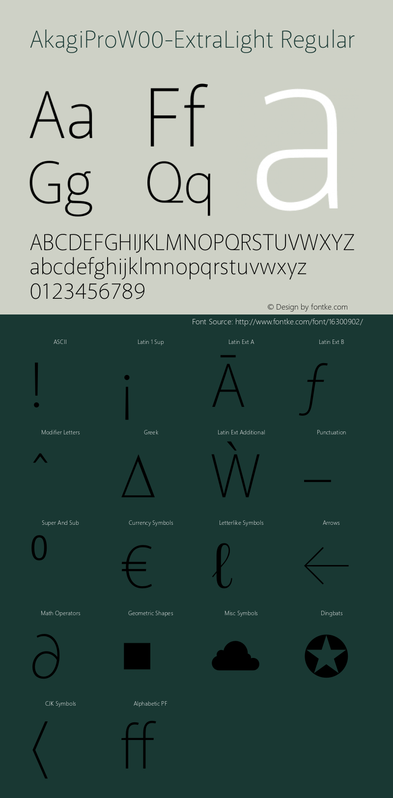 AkagiProW00-ExtraLight Regular Version 1.00 Font Sample