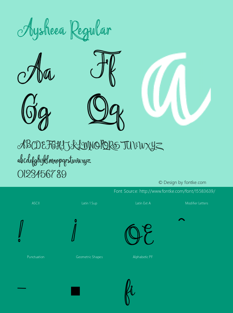 Aysheea Regular Version 1.000 2015 initial release Font Sample