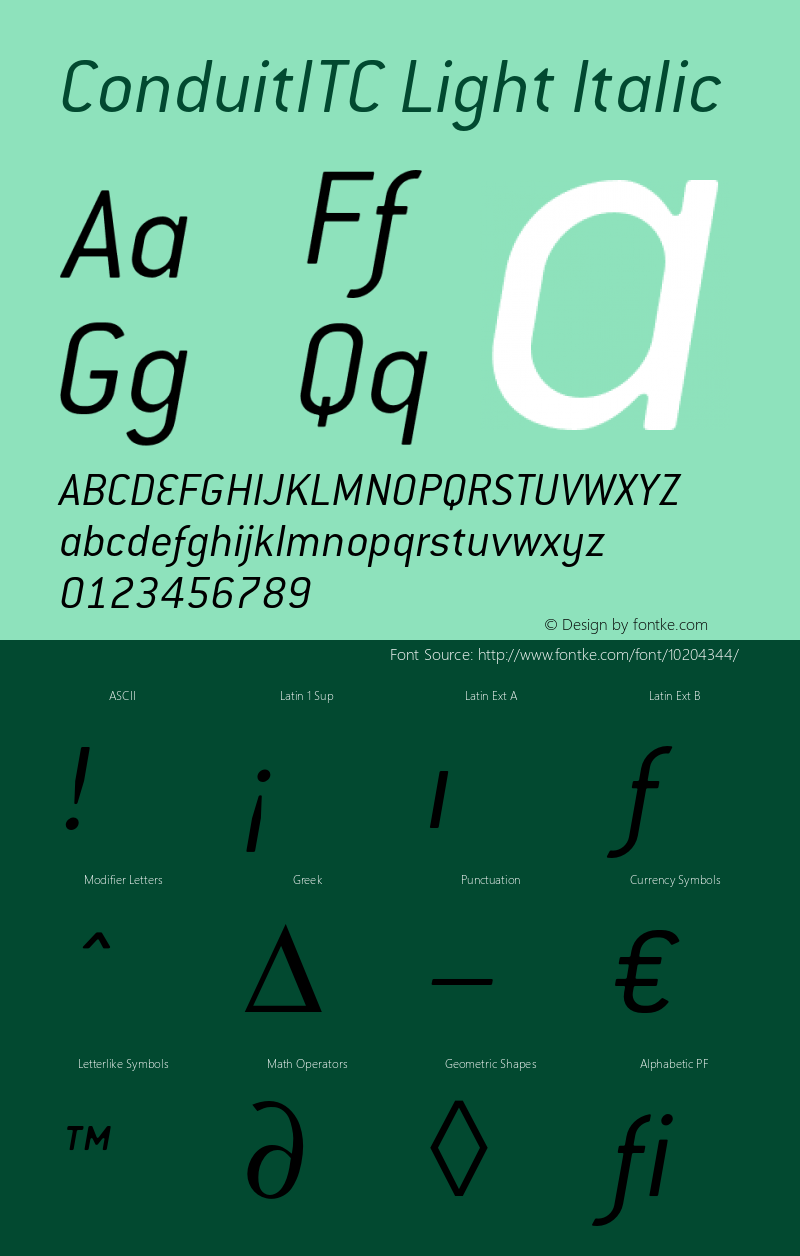 ConduitITC Light Italic 001.000 Font Sample