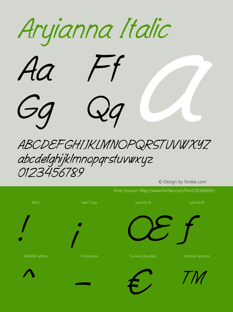 Aryianna Italic Version 1.000 Font Sample