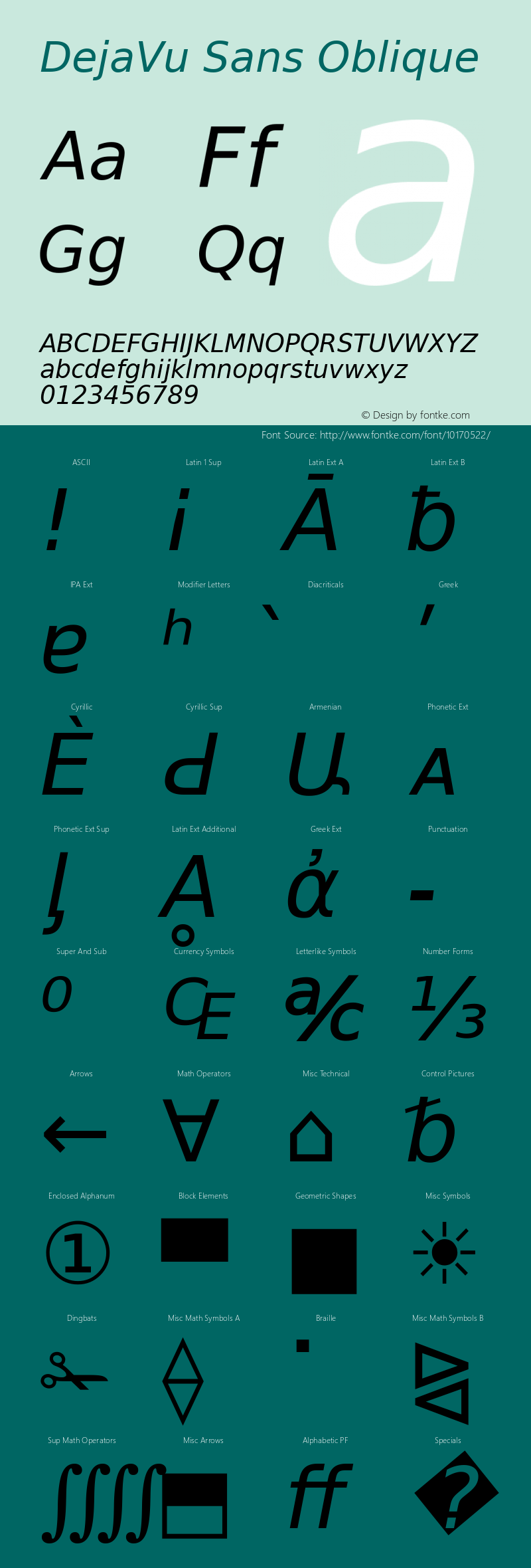 DejaVu Sans Oblique Version 2.7 Font Sample