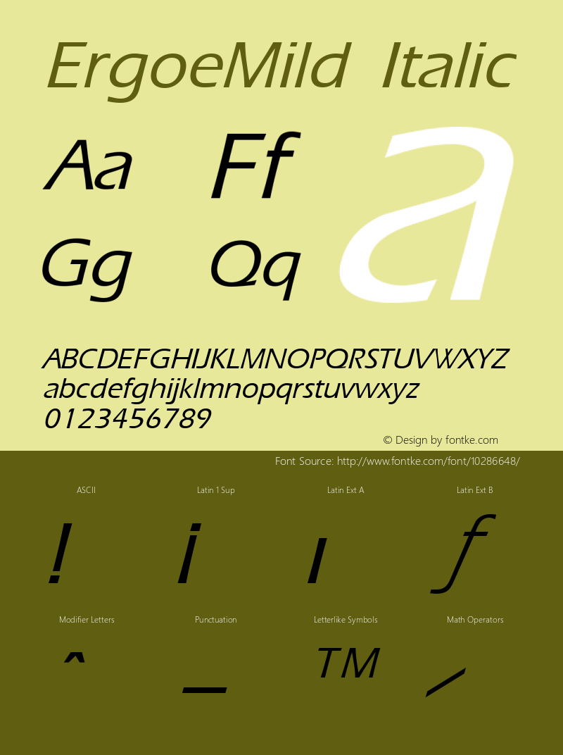 ErgoeMild Italic Accurate Research Professional Fonts, Copyright (c)1995 Font Sample