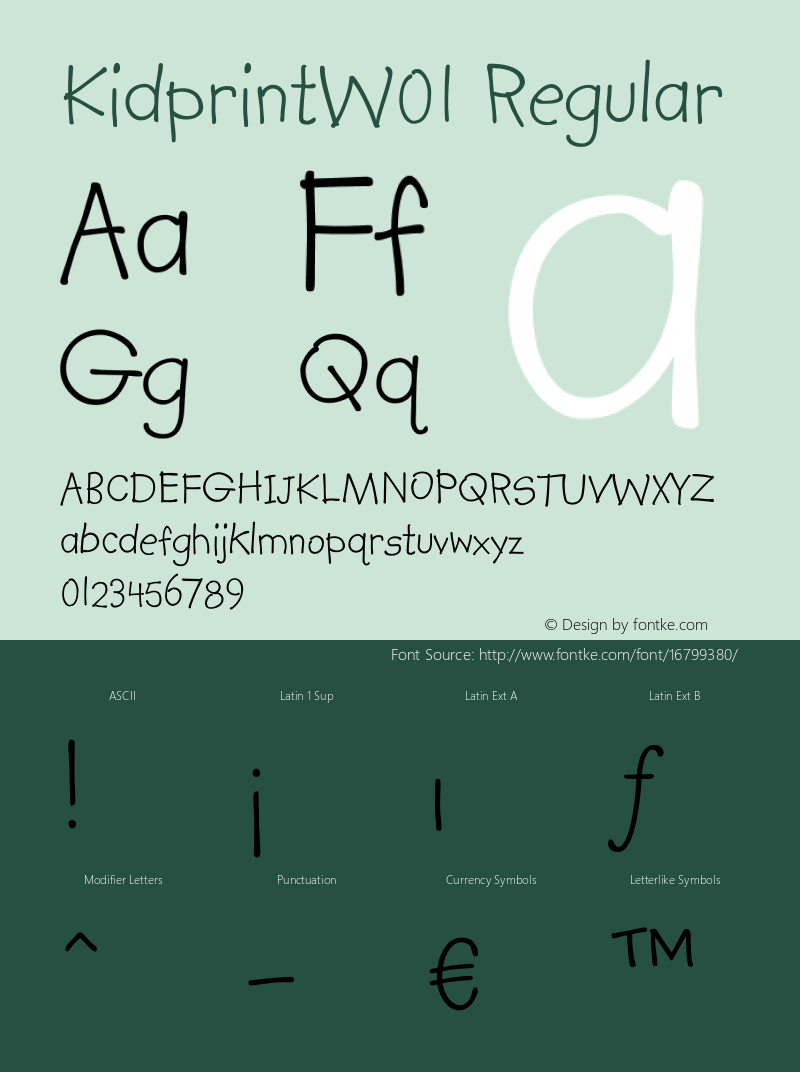 KidprintW01 Regular Version 2.01 Font Sample