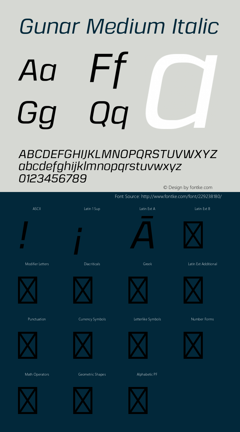 Gunar Medium Italic Version 1.000;PS 001.000;hotconv 1.0.70;makeotf.lib2.5.58329图片样张