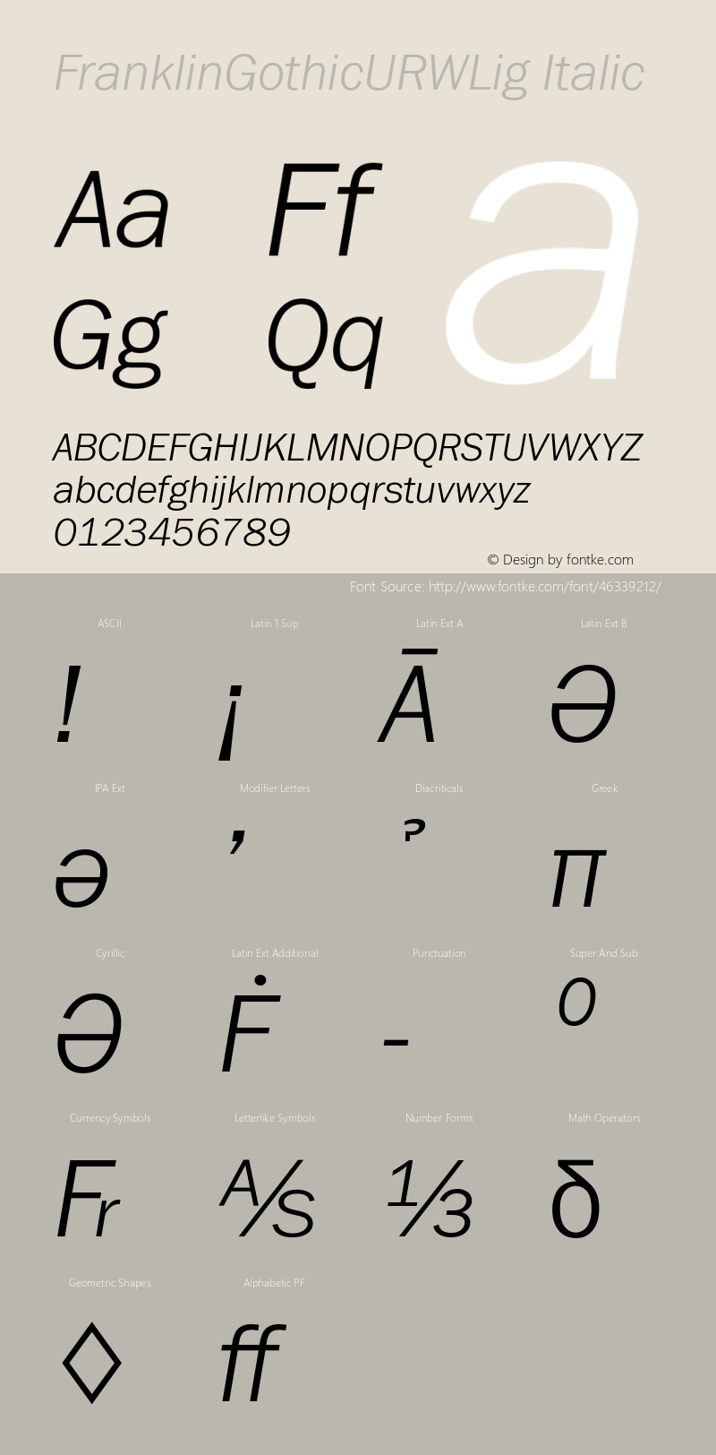 FranklinGothicURWLig Italic Version 1.00 Font Sample