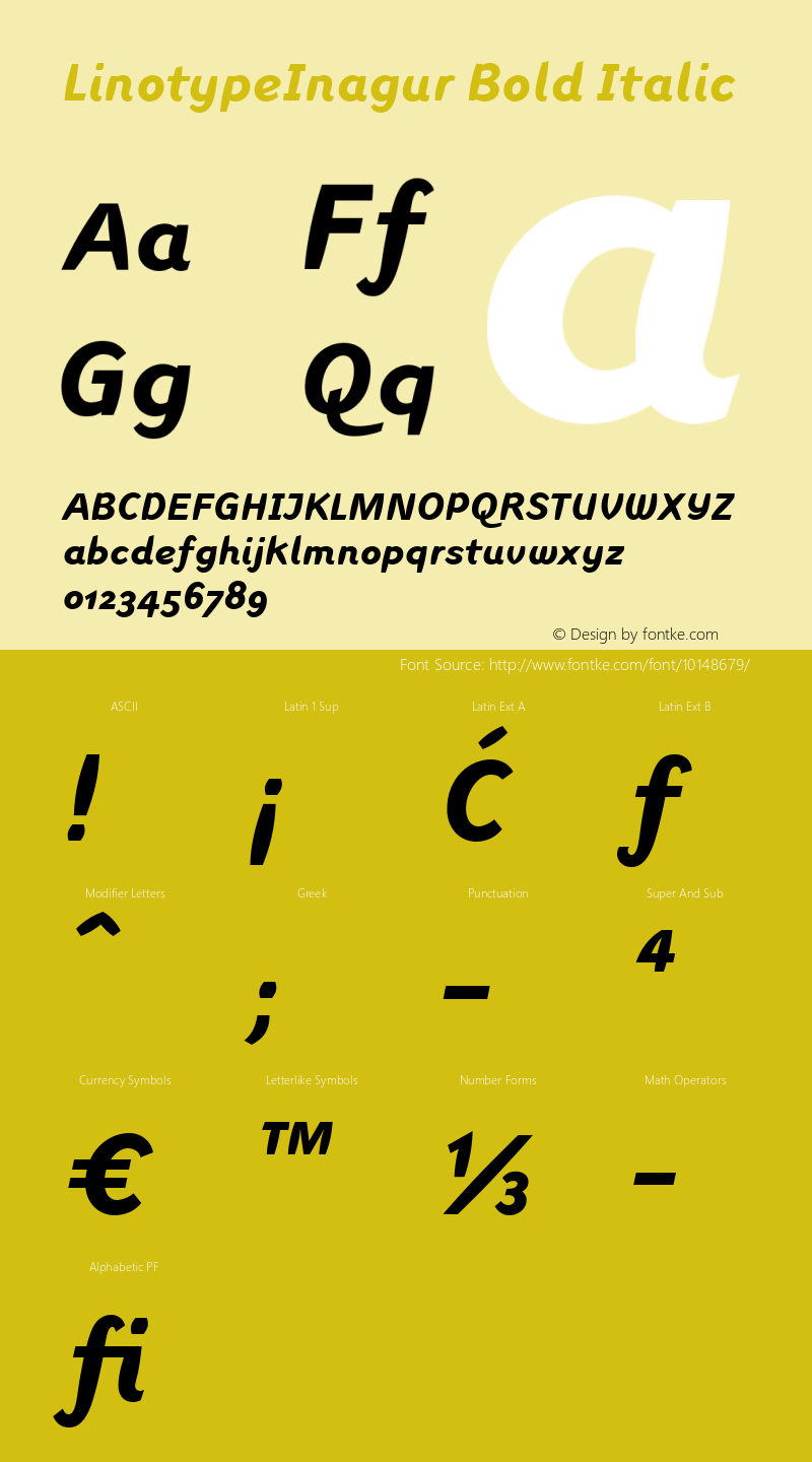 LinotypeInagur Bold Italic Version 1.000 Font Sample