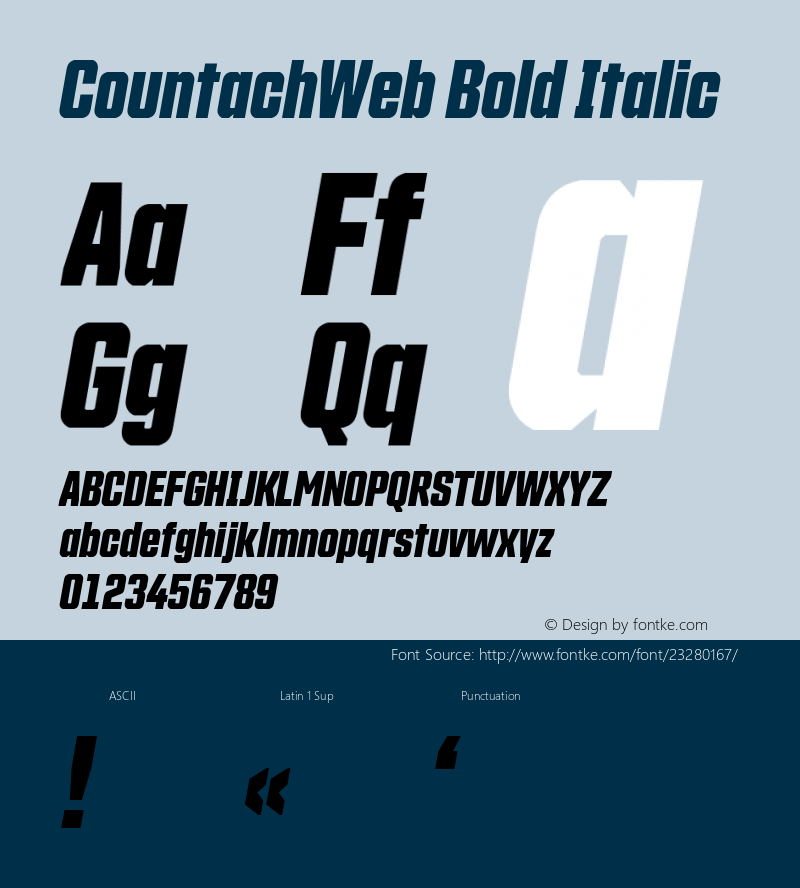 CountachWeb Bold Italic Version 1.002;PS 1.2;hotconv 1.0.72;makeotf.lib2.5.5900; ttfautohint (v1.3.34-f4db) Font Sample