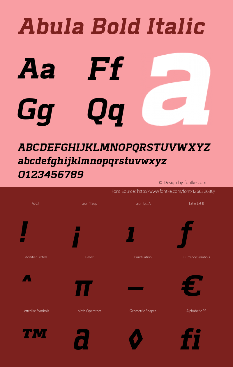 Abula-BoldItalic Version 1.000 Font Sample