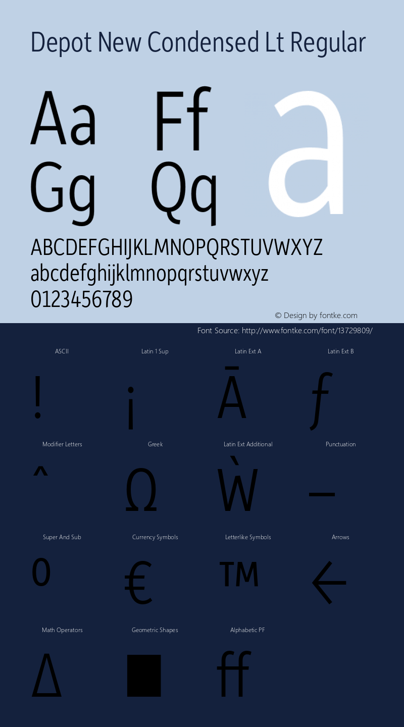 Depot New Condensed Lt Regular Version 2.000 Font Sample