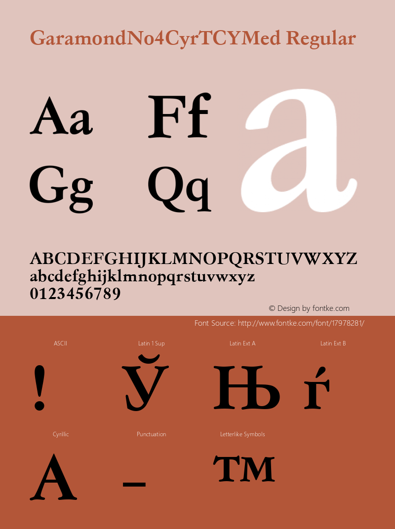 GaramondNo4CyrTCYMed Regular Version 001.005 Font Sample