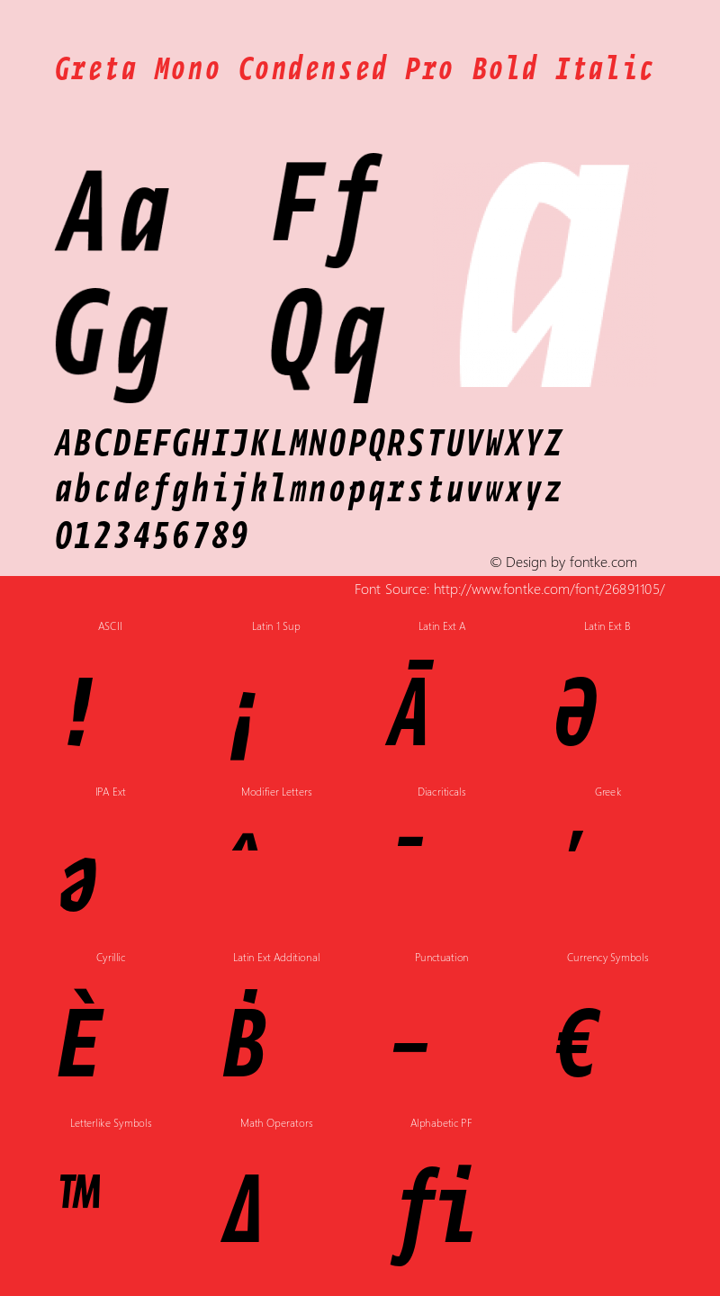 MonoCndPro-CondensedBoldItalic Version 1.000 Font Sample