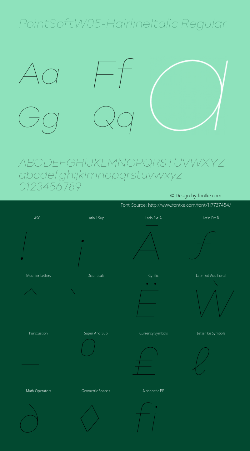 Point Soft W05 Hairline Italic Version 1.00 Font Sample