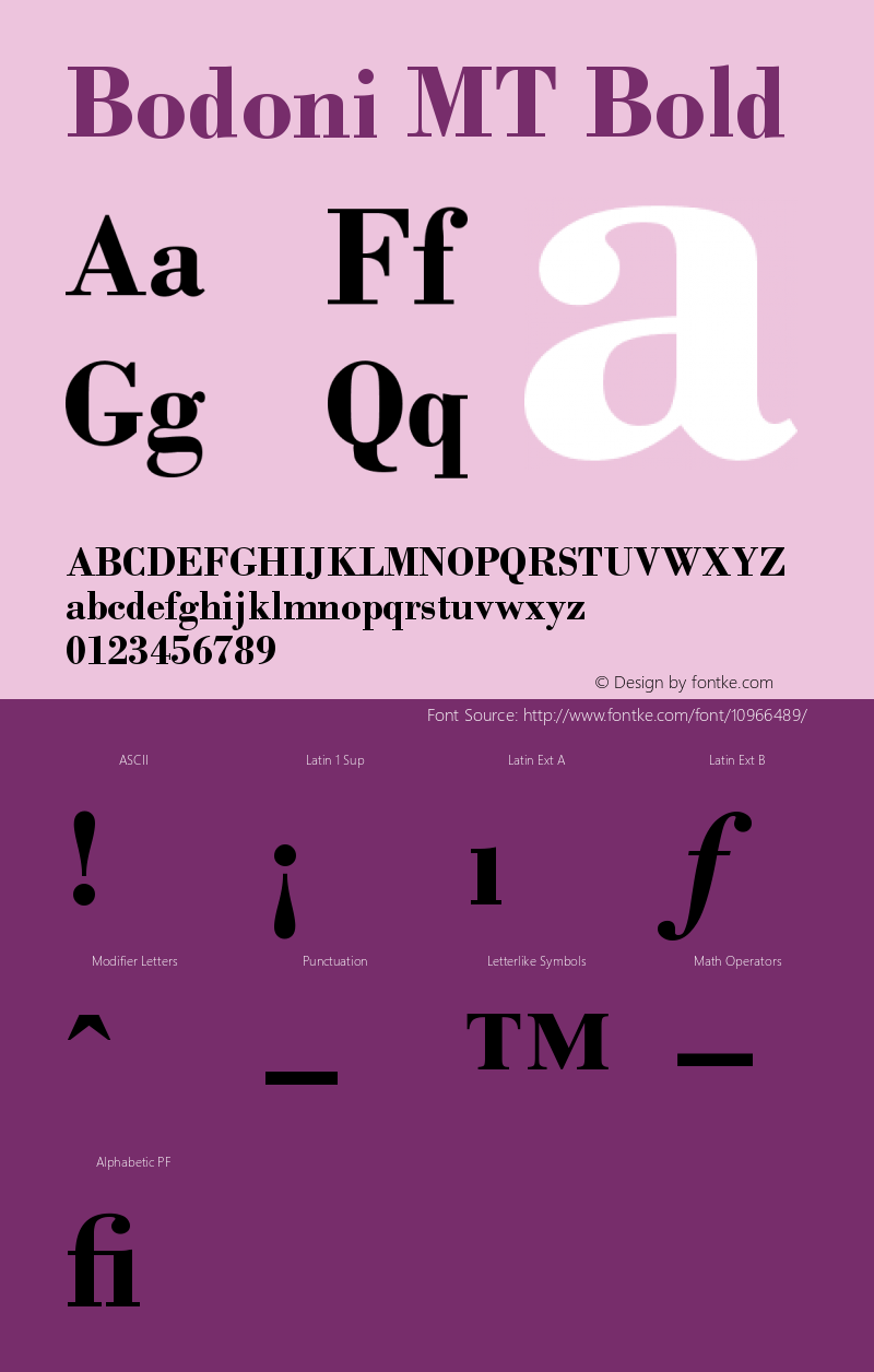 Bodoni MT Bold Version 001.003 Font Sample