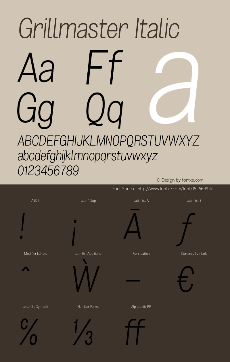 Grillmaster Italic Version 1.000 Font Sample