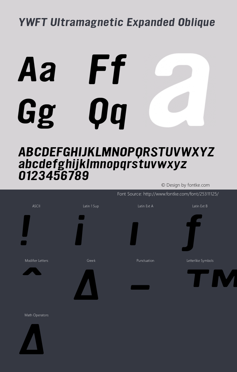 YWFTUltramagneticExpanded-Oblique version 1.00 Font Sample