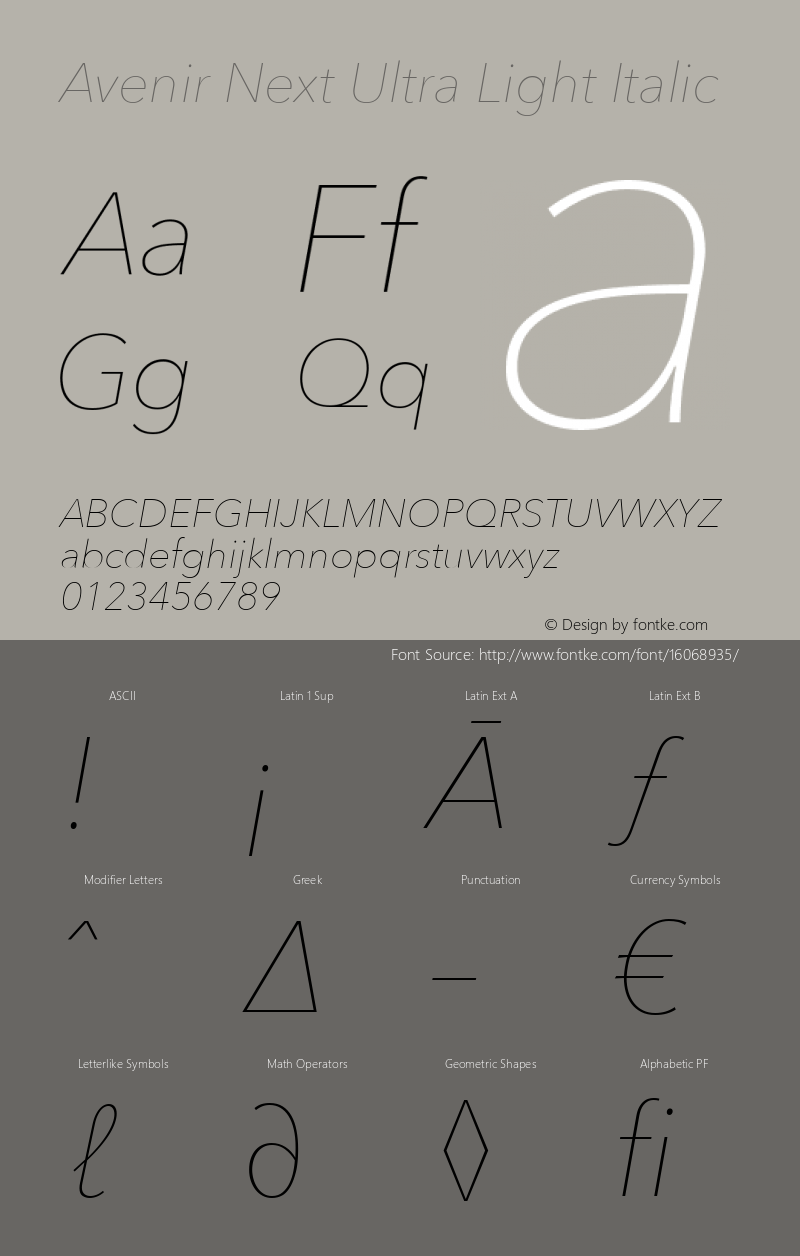 Avenir Next Ultra Light Italic 8.0d2e1 Font Sample