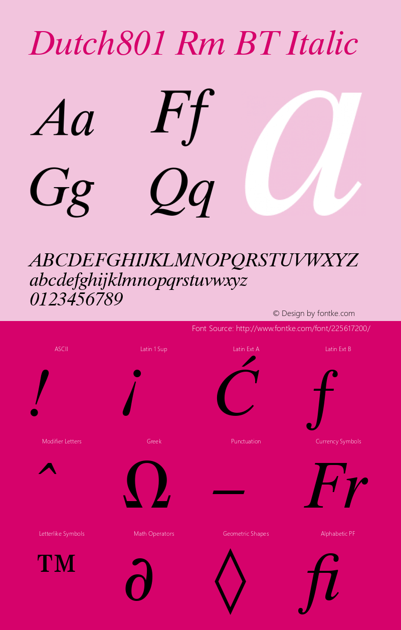 Dutch801 Rm BT Italic Version 1.01 emb4-OT图片样张