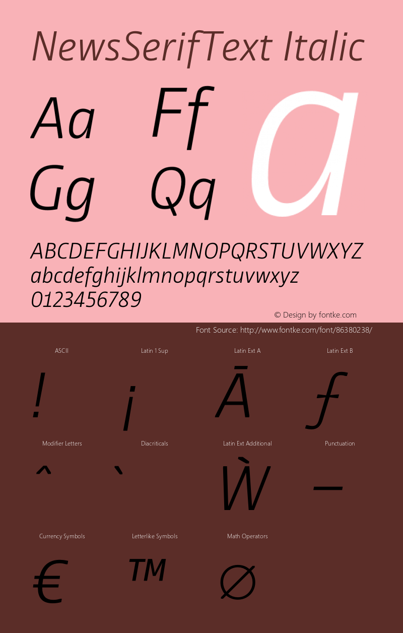 NewsSerifText Regular Italic Version 1.100 Font Sample