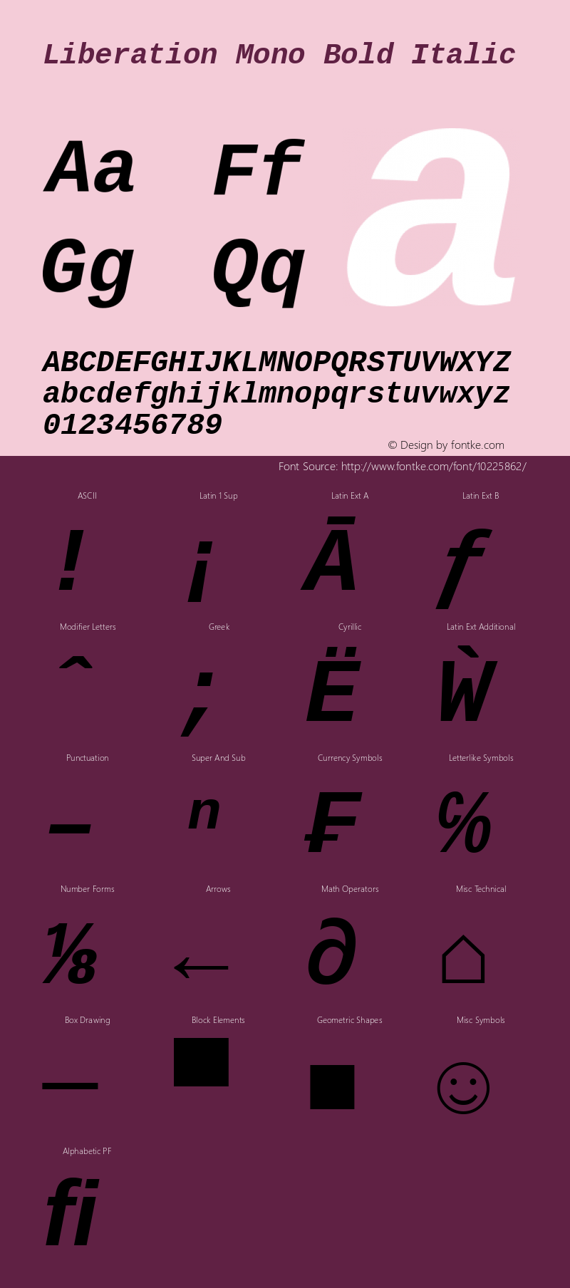 Liberation Mono Bold Italic Version 1.04 Font Sample