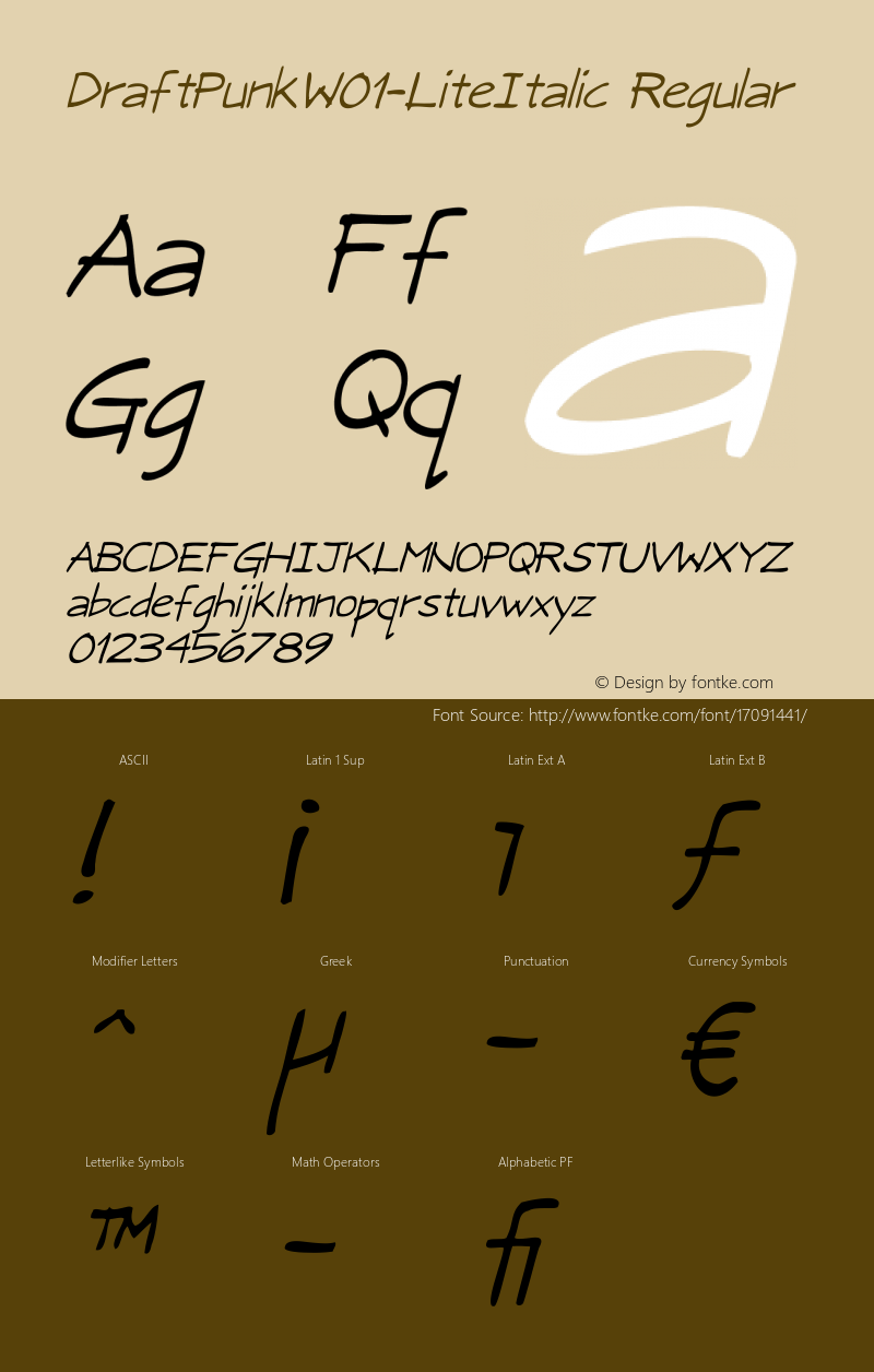 DraftPunkW01-LiteItalic Regular Version 1.1 Font Sample