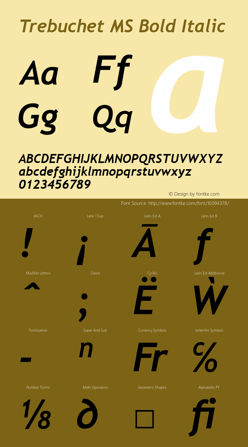 Trebuchet MS Bold Italic Version 1.22 Font Sample