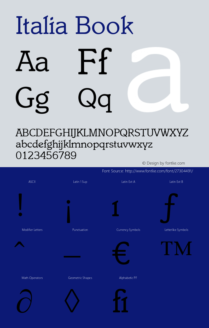 Italia Book Version 1.00 Font Sample