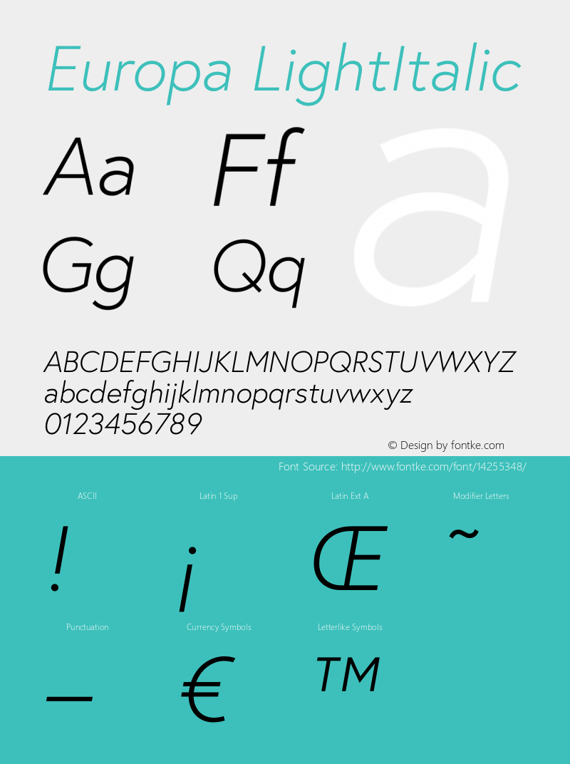 Europa LightItalic 1.000 Font Sample