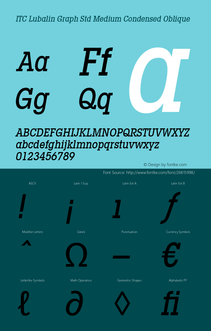 ITC Lubalin Graph Std Md Cn Italic Version 1.00 Build 1000 Font Sample