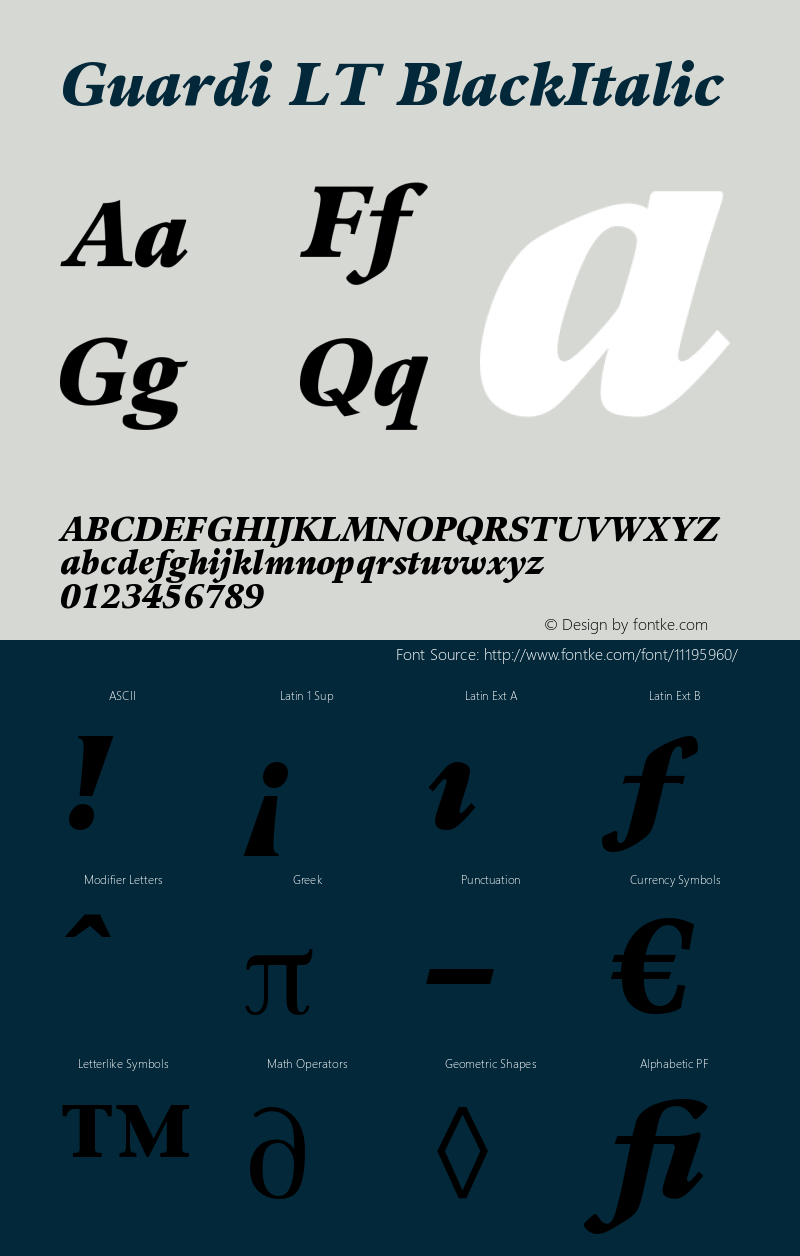 Guardi LT BlackItalic Version 006.000 Font Sample