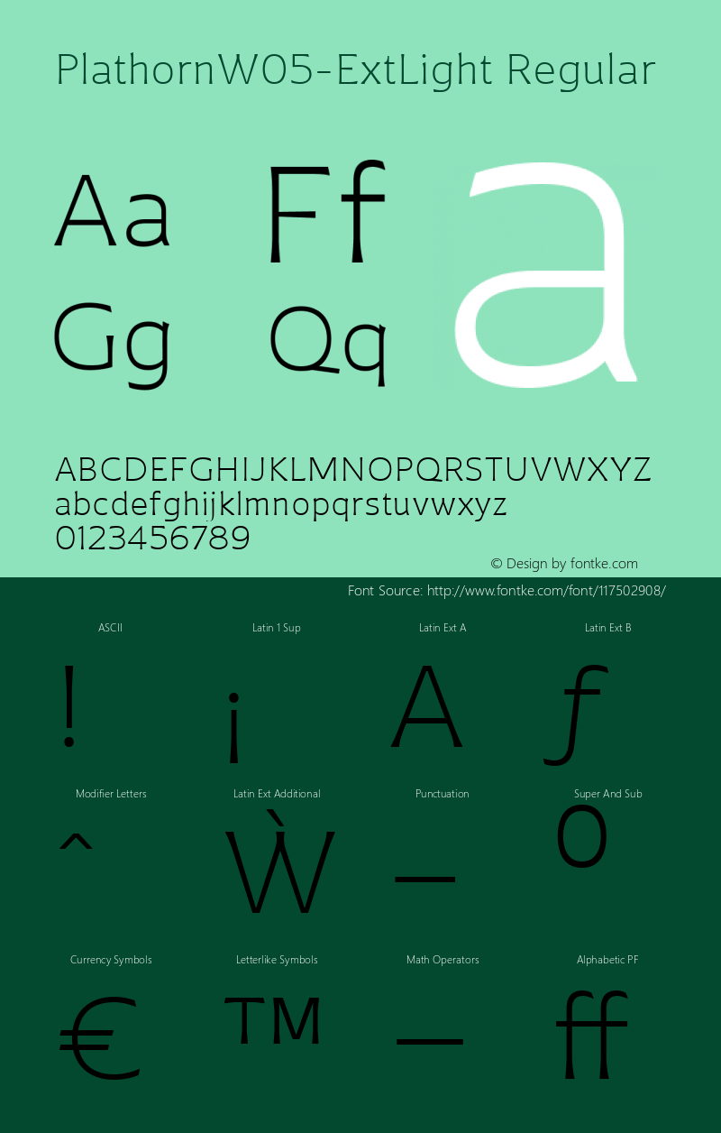 Plathorn W05 Ext Light Version 1.00 Font Sample