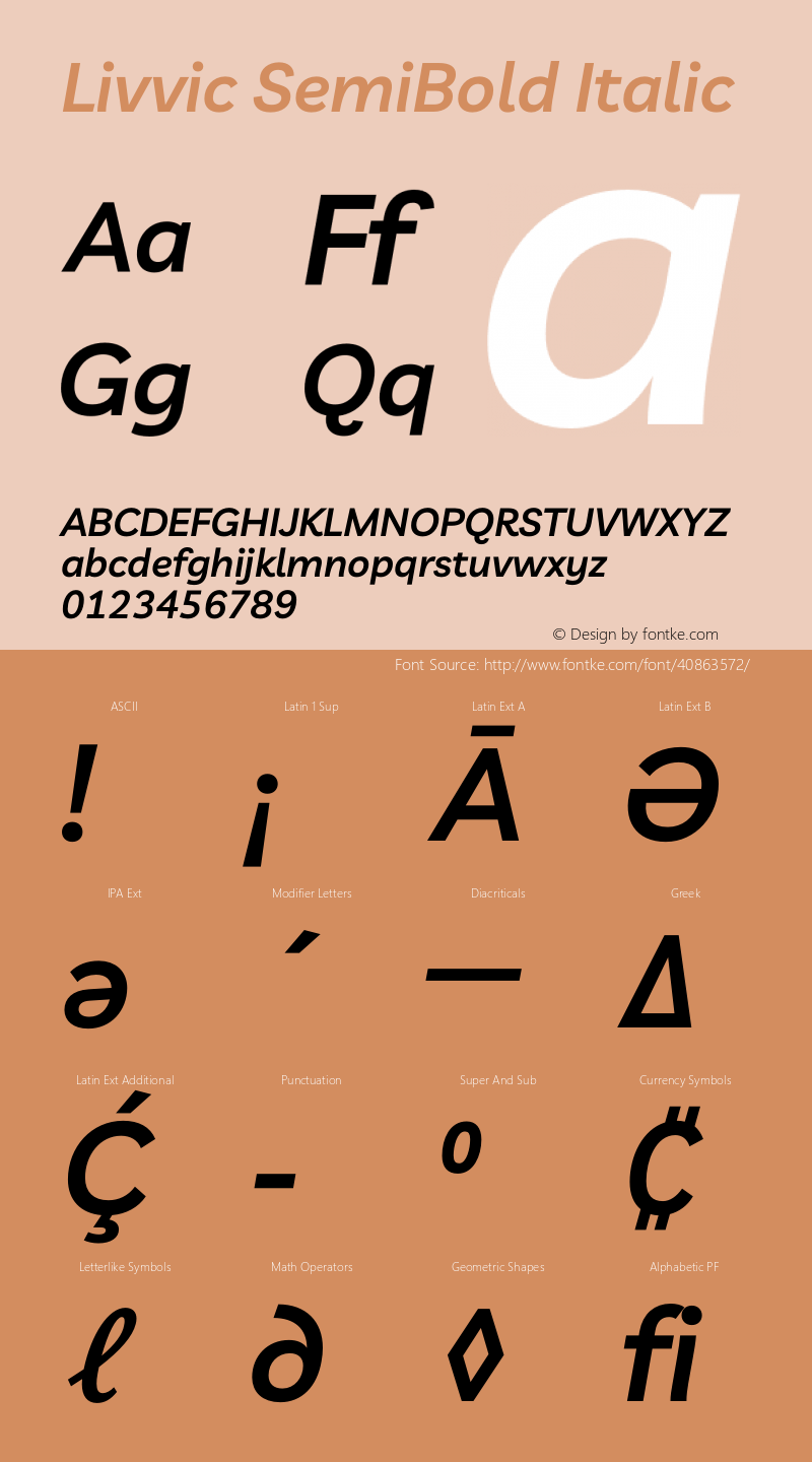 Livvic SemiBold Italic Version 1.001 Font Sample