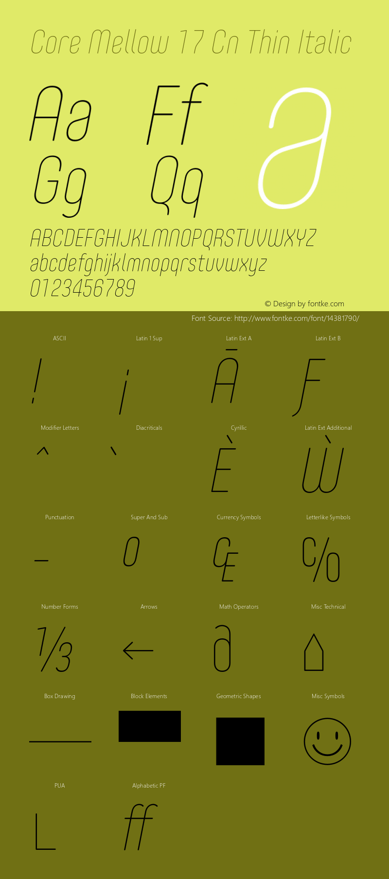 Core Mellow 17 Cn Thin Italic Version 1.000 Font Sample