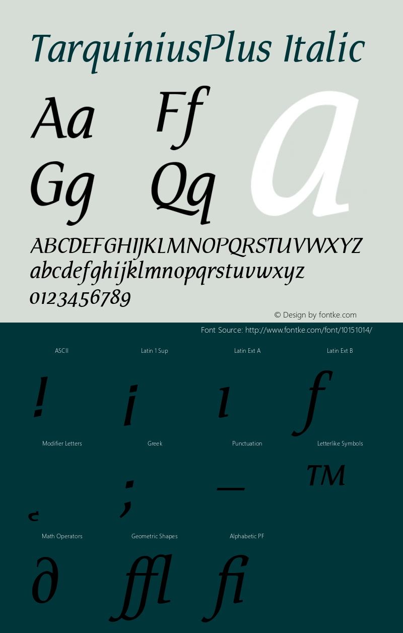 TarquiniusPlus Italic Version 001.000 Font Sample