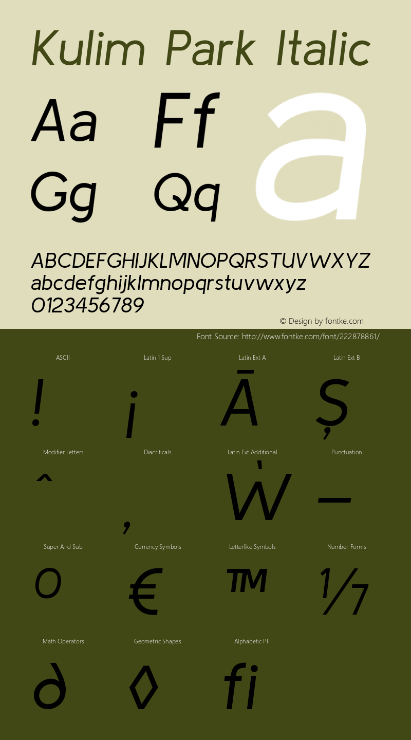 Kulim Park Italic Version 1.000; ttfautohint (v1.8.3)图片样张