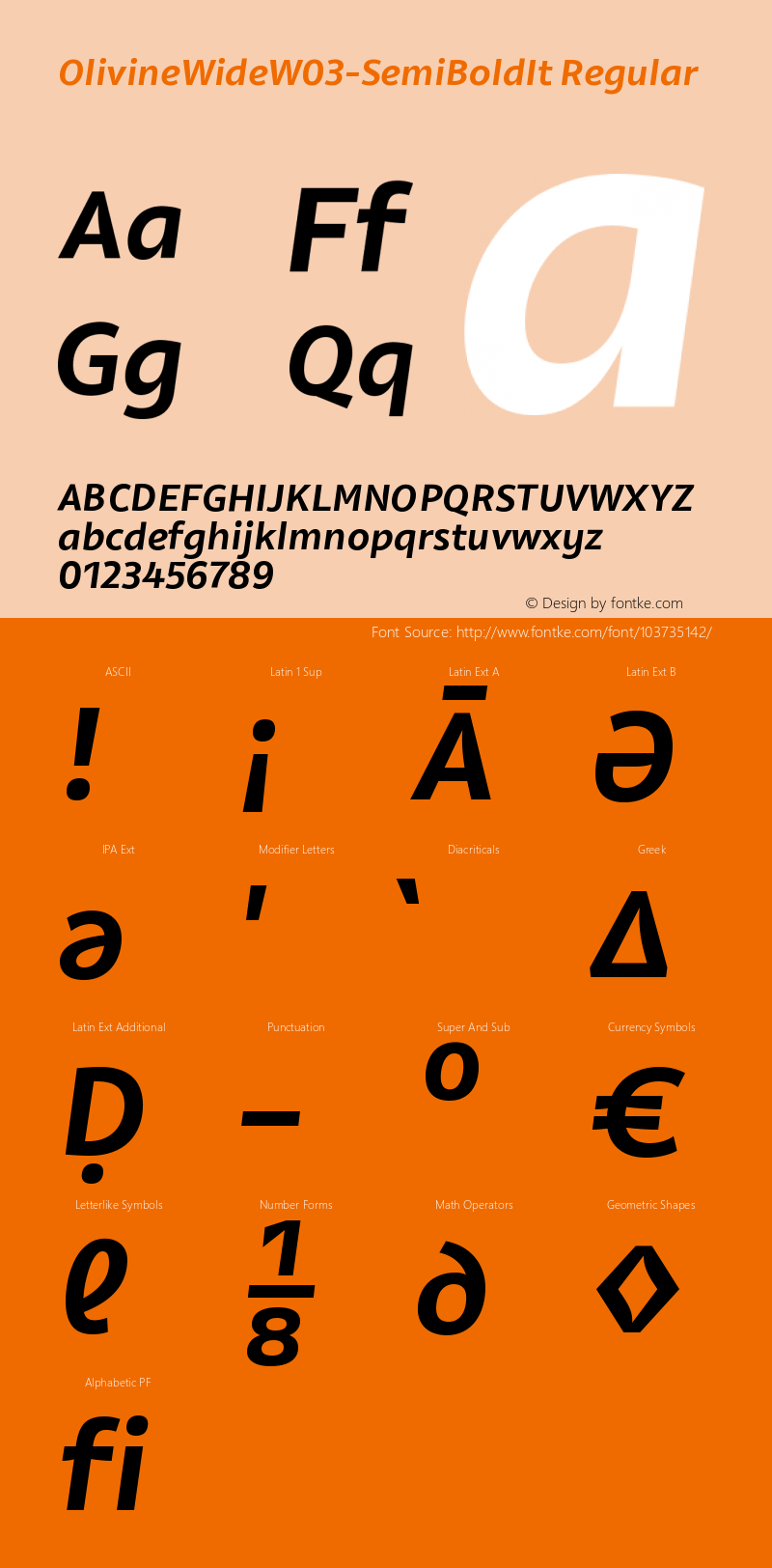 Olivine Wide W03 SemiBold It Version 1.00 Font Sample