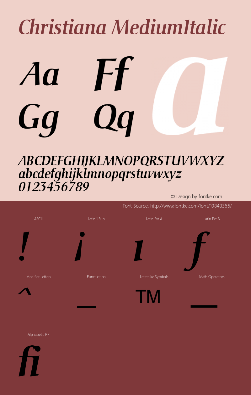 Christiana MediumItalic Version 001.000 Font Sample