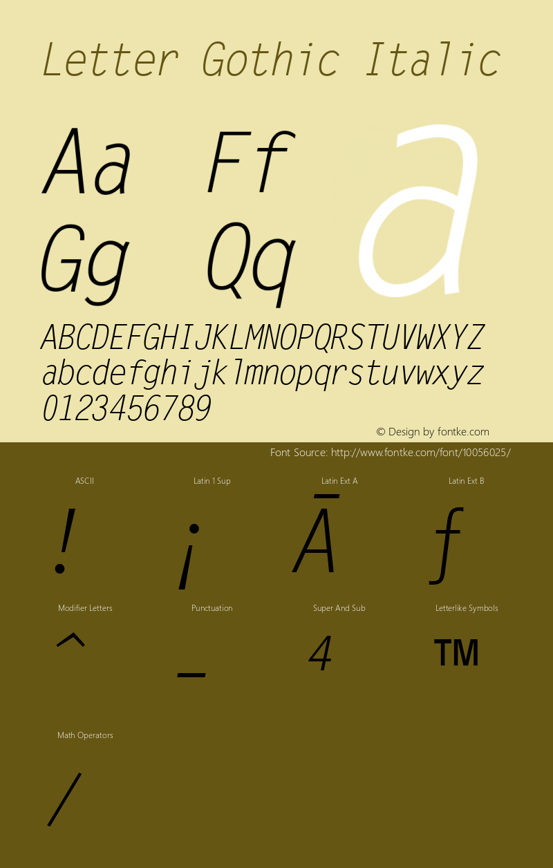 Letter Gothic Italic Version 1.3 (Hewlett-Packard) Font Sample