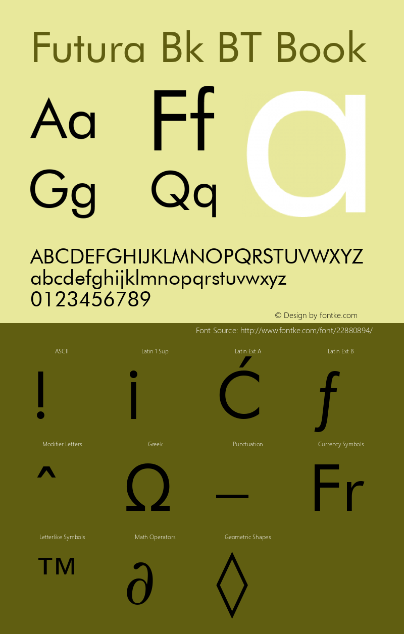 Futura Book BT mfgpctt-v1.54 Tuesday, February 9, 1993 8:09:25 am (EST) Font Sample